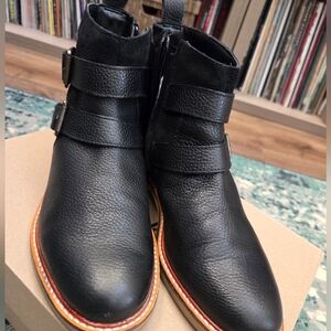 Clarks Black Ankle Boots with Tan Sole